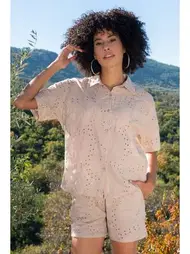 Anı Nakışlı Kısa Kollu Kadın Gömlek Şort Takım Anı 410065
