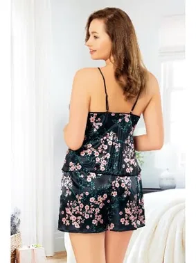 Miss Laris Çiçekli İnce Askılı Büyük Beden Kadın Şort Pijama Takımı Miss Laris 4212 - Alternatif Görünüm