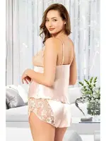 Saten Transparan Büyük Beden Fantazi Şort Takım Miss Laris 4216 Pudra detay görünüm