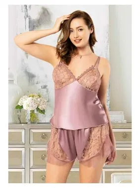 Miss Laris Fırfırlı Saten Büyük Beden Şort Pijama Takımı Miss Laris 4219