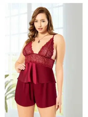 Miss Laris Bordo Dantelli Büyük Beden Şort Pijama Takımı Miss Laris 4221