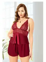 Bordo Dantelli Büyük Beden Şort Pijama Takımı Miss Laris 4221 Bordo