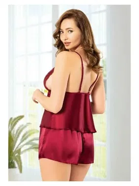 Miss Laris Bordo Dantelli Büyük Beden Şort Pijama Takımı Miss Laris 4221 - Alternatif Görünüm