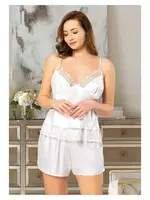 Dantelli Büyük Beden Şort Pijama Takımı Miss Laris 4223 Beyaz detay görünüm