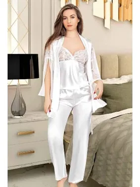 Miss Laris Tüllü Saten Kadın Sabahlık Pijama Takımı Miss Laris 5036 - Alternatif Görünüm