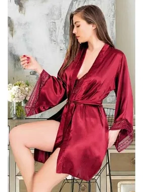 Miss Laris Kuşaklı Saten Kadın Sabahlık Gecelik Takımı Miss Laris 5042