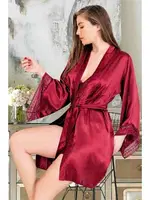 Kuşaklı Saten Kadın Sabahlık Gecelik Takımı Miss Laris 5042 Bordo