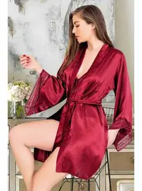 Miss Laris Kuşaklı Saten Kadın Sabahlık Gecelik Takımı Miss Laris 5042