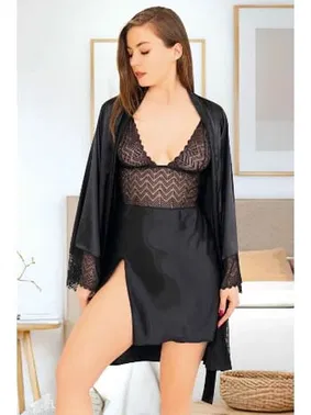 Miss Laris Yırtmaçlı Saten Kadın Gecelik Sabahlık Takımı Miss Laris 5047