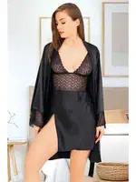 Yırtmaçlı Saten Kadın Gecelik Sabahlık Takımı Miss Laris 5047 Siyah