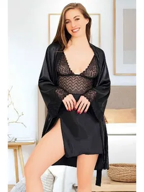 Miss Laris Yırtmaçlı Saten Kadın Gecelik Sabahlık Takımı Miss Laris 5047 - Alternatif Görünüm