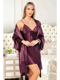 Miss Laris İp Askılı Saten Gecelik Sabahlık Takımı Miss Laris 5052