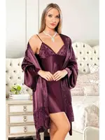 İp Askılı Saten Gecelik Sabahlık Takımı Miss Laris 5052 Bordo