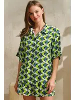 Cepli Önden Düğmeli Desenli Yeşil Pijama Takımı Anıl 5741 Yeşil detay görünüm