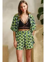 Cepli Önden Düğmeli Desenli Yeşil Pijama Takımı Anıl 5741 Yeşil