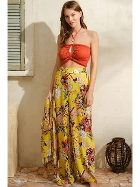 Anıl Çiçek Desenli Büstiyerli Pantalon Yelek Büstiyer Takım Anıl 5754 - Alternatif Görünüm