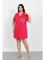 Büyük Beden Penye Düğmeli Fuşya Tunik Gecelik Akbeniz 1025 Fuşya