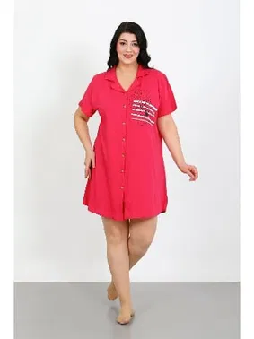 Akbeniz Büyük Beden Penye Düğmeli Fuşya Tunik Gecelik Akbeniz 1025 - Alternatif Görünüm