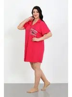 Büyük Beden Penye Düğmeli Fuşya Tunik Gecelik Akbeniz 1025 Fuşya görsel 4