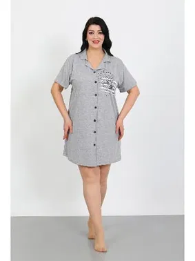 Akbeniz Düğmeli Büyük Beden Penye Gri Tunik Gecelik Akbeniz 1025 - Alternatif Görünüm