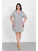 Düğmeli Büyük Beden Penye Gri Tunik Gecelik Akbeniz 1025 Gri detay görünüm