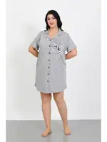 Düğmeli Büyük Beden Penye Gri Tunik Gecelik Akbeniz 1025 Gri görsel 4