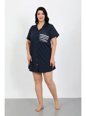 Akbeniz Gömlek Yaka Düğmeli Lacivert Tunik Büyük Beden Gecelik Akbeniz 1025