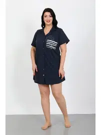 Akbeniz Gömlek Yaka Düğmeli Lacivert Tunik Büyük Beden Gecelik Akbeniz 1025