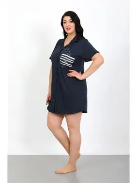 Akbeniz Gömlek Yaka Düğmeli Lacivert Tunik Büyük Beden Gecelik Akbeniz 1025 - Alternatif Görünüm