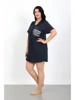 Gömlek Yaka Düğmeli Lacivert Tunik Büyük Beden Gecelik Akbeniz 1025 Lacivert detay görünüm