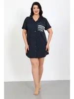 Gömlek Yaka Düğmeli Lacivert Tunik Büyük Beden Gecelik Akbeniz 1025 Lacivert görsel 4