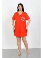 Kısa Kollu Büyük Beden Penye Düğmeli Tunik Gecelik Akbeniz 1025