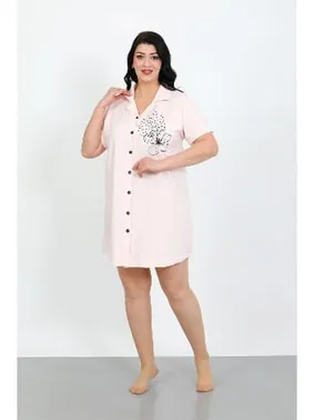 Akbeniz Önden Düğmeli Penye Büyük Beden Pudra Tunik Gecelik Akbeniz 1025