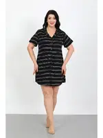 Siyah Gömlek Yaka Büyük Beden Düğmeli Tunik Gecelik Akbeniz 1033 Siyah