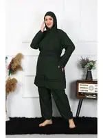 Büyük Beden Lastikli Tesettür Kadın Mayo Akbeniz 55015 Haki