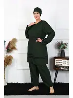 Büyük Beden Lastikli Tesettür Kadın Mayo Akbeniz 55015 Haki detay görünüm