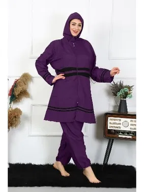 Akbeniz Ayarlanabilir Lastikli Büyük Beden Tesettür Mayo Mor Akbeniz 55015