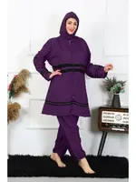 Ayarlanabilir Lastikli Büyük Beden Tesettür Mayo Mor Akbeniz 55015 Mor