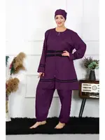 Ayarlanabilir Lastikli Büyük Beden Tesettür Mayo Mor Akbeniz 55015 Mor detay görünüm