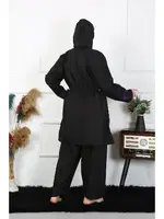 Tesettür Büyük Beden Mor Çizgili Kadın Mayo  Akbeniz 55015 Siyah farklı açı