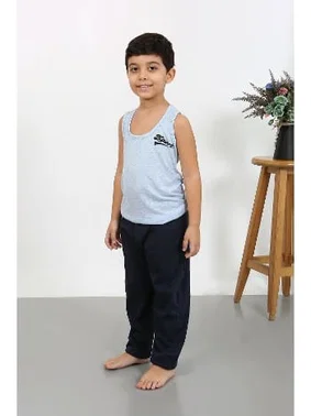 Akbeniz Sıfır Kol Erkek Çocuk Penye Pijama Takım Mavi Akbeniz 20439