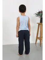 Sıfır Kol Erkek Çocuk Penye Pijama Takım Mavi Akbeniz 20439 farklı açı