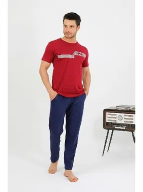 Akbeniz Erkek Pamuk Kısa Kol Pijama Takım Bordo Akbeniz 6875 - Alternatif Görünüm