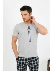 Akbeniz Erkek Pamuk Kısa Kol Pijama Takım Gri Akbeniz 6875