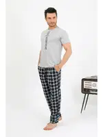 Erkek Pamuk Kısa Kol Pijama Takım Gri Akbeniz 6875 Gri detay görünüm
