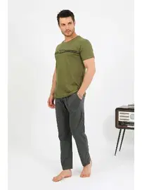 Akbeniz Erkek Pamuk Kısa Kol Pijama Takım Haki Akbeniz 6875