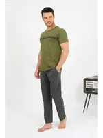 Erkek Pamuk Kısa Kol Pijama Takım Haki Akbeniz 6875 Haki