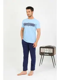 Akbeniz Erkek Pamuk Kısa Kol Pijama Takım Mavi Akbeniz 6875