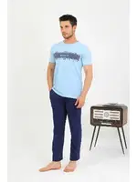 Erkek Pamuk Kısa Kol Pijama Takım Mavi Akbeniz 6875 Mavi