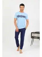 Erkek Pamuk Kısa Kol Pijama Takım Mavi Akbeniz 6875 Mavi farklı açı